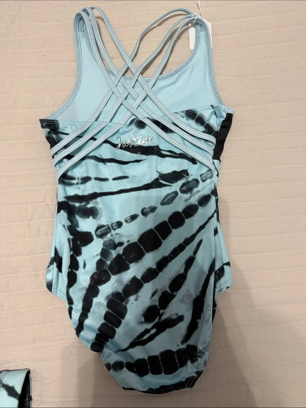 Justice Light Blue & Black Tie-Dye Crisscross 3 Piece Leotard -19$